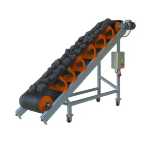 Cinta transportadora elevadora para minería y áridos con banda lisa y poleas heavy duty Cintatec